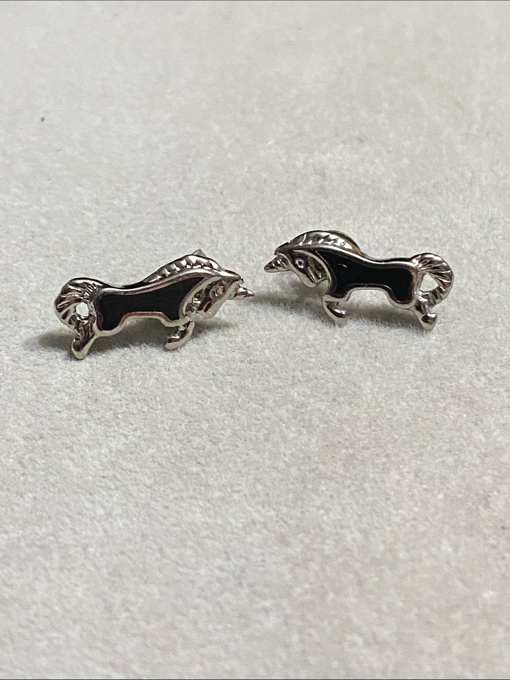 Sterling Silver Unicorn Stud Earrings with Black Enamel